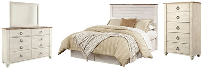 Willowton / Panel Headboard With Mirrored Dresser And Chest at Lee Furniture, NC