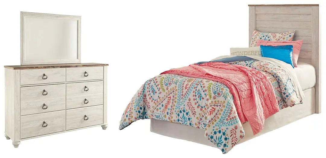 Willowton / Panel Headboard With Mirrored Dresser at Lee Furniture, NC