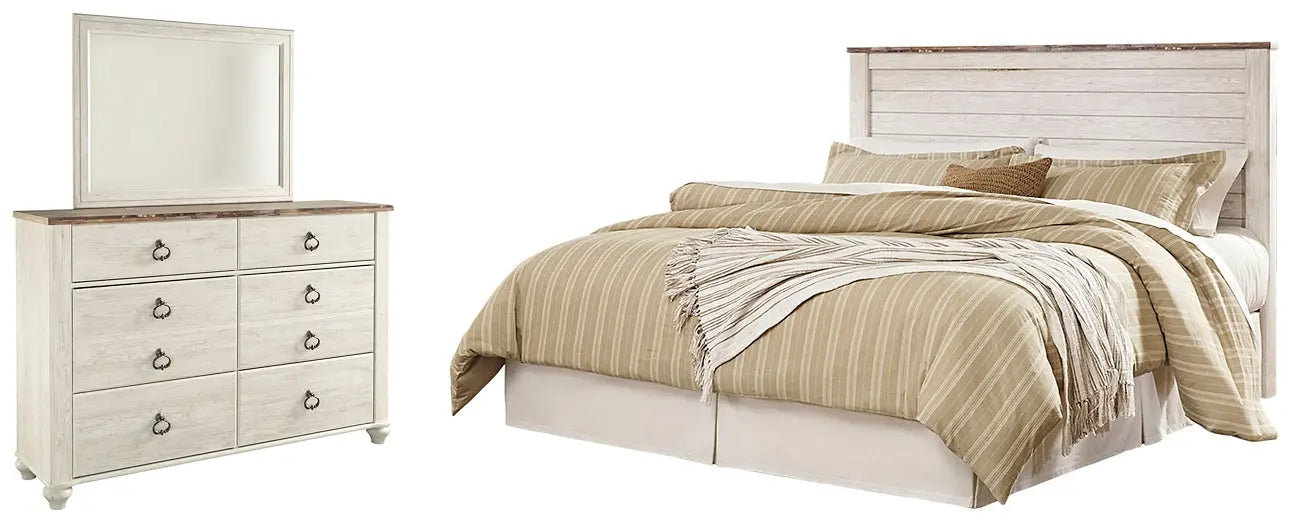 Willowton / Panel Headboard With Mirrored Dresser at Lee Furniture, NC
