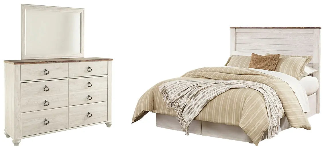 Willowton / Panel Headboard With Mirrored Dresser at Lee Furniture, NC