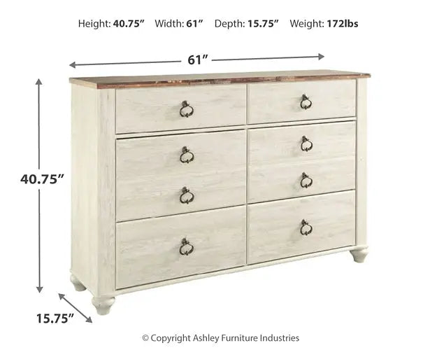 Willowton Six Drawer Dresser at Lee Furniture, NC