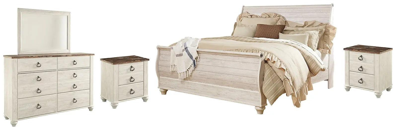 Willowton Sleigh Bed With Mirrored Dresser And 2 Nightstands at Lee Furniture, NC