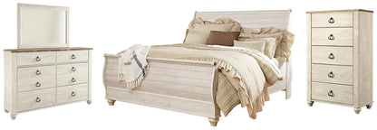 Willowton Sleigh Bed With Mirrored Dresser And Chest at Lee Furniture, NC