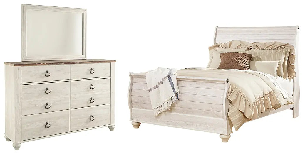 Willowton Sleigh Bed With Mirrored Dresser at Lee Furniture, NC