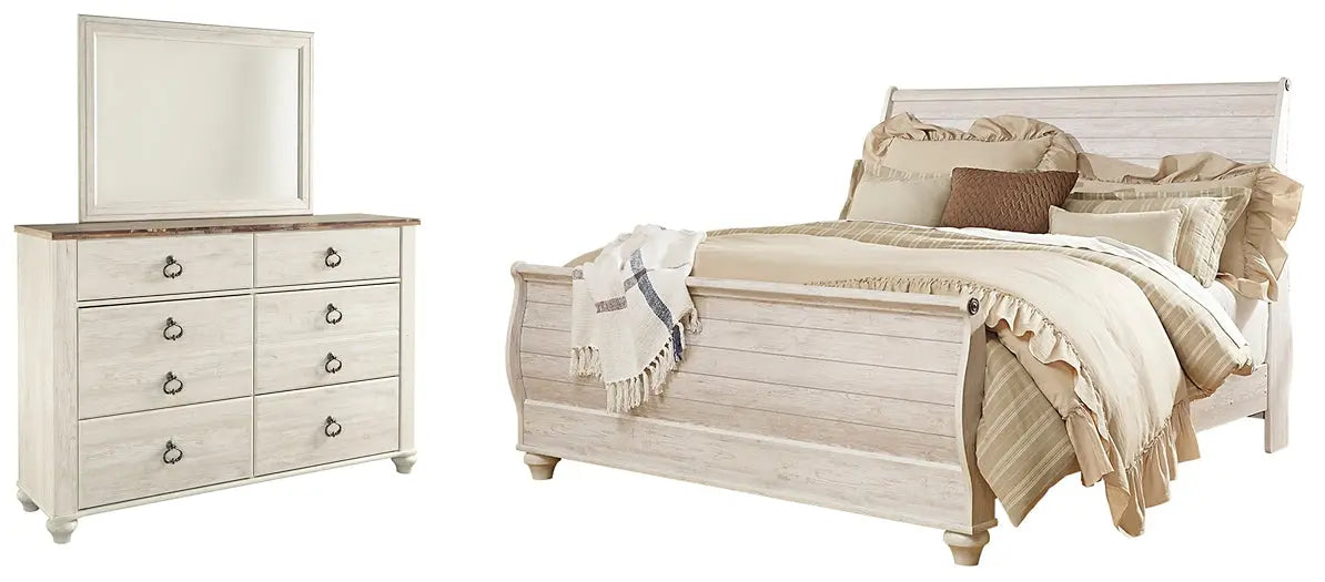 Willowton Sleigh Bed With Mirrored Dresser at Lee Furniture, NC