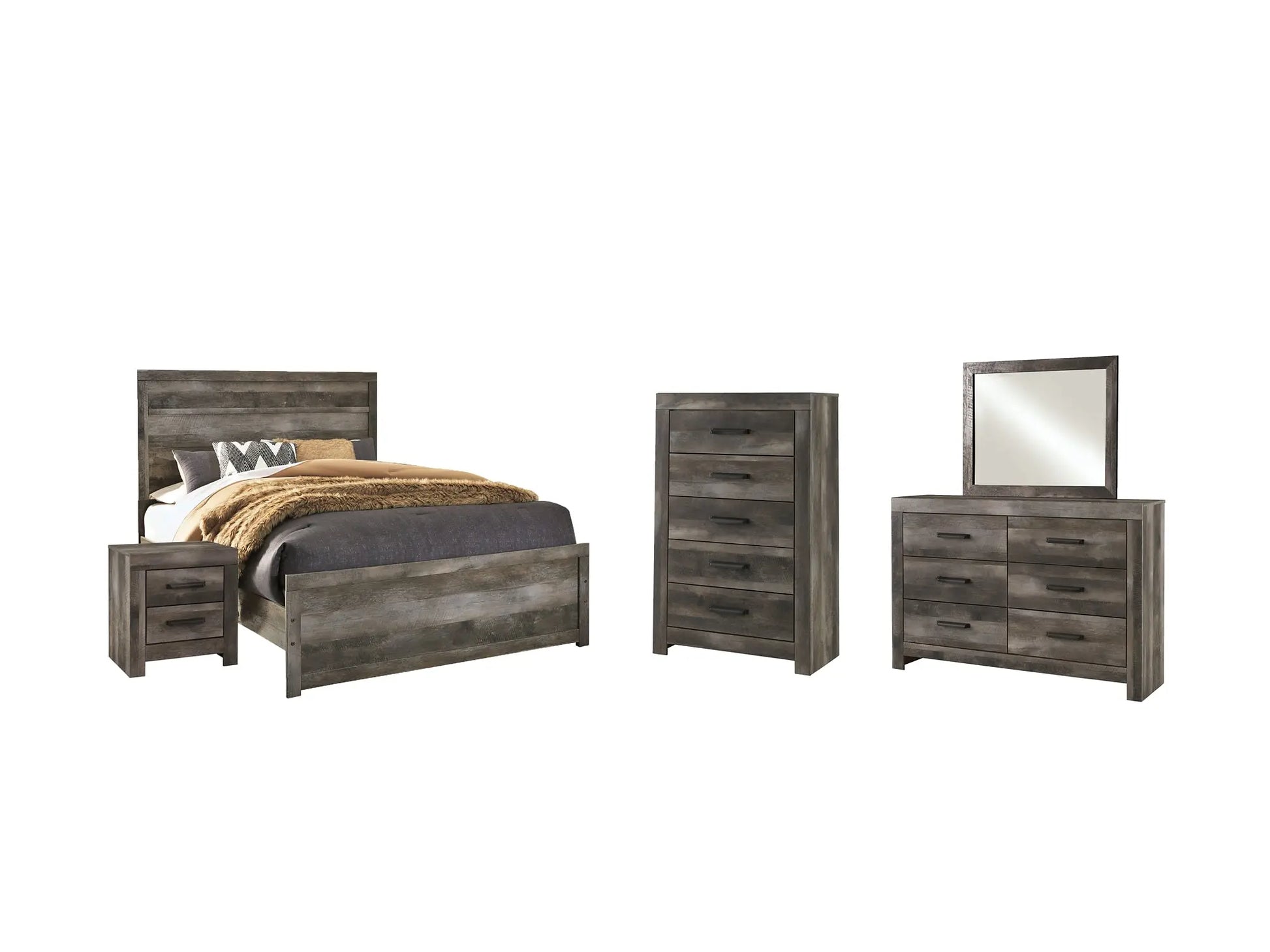Wynnlow Queen Panel Bed with Mirrored Dresser, Chest and Nightstand at Lee Furniture, NC