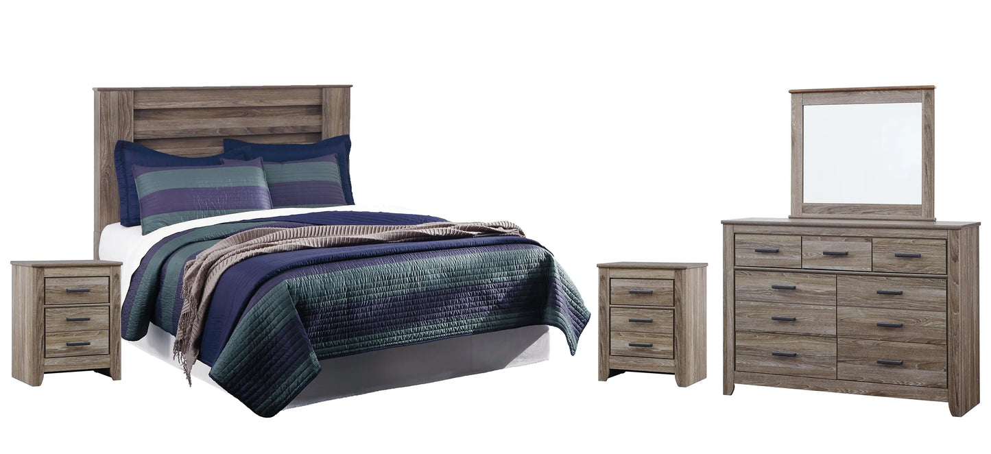 Zelen King/California King Panel Headboard with Mirrored Dresser and 2 Nightstands at Lee Furniture, NC