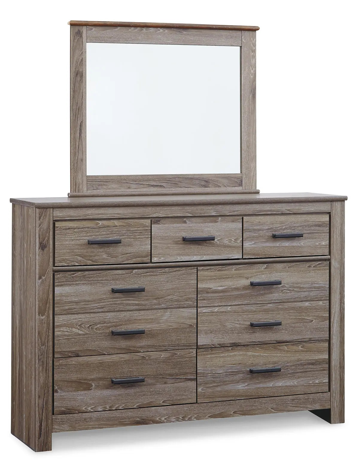 Zelen King Panel Bed with Mirrored Dresser and Chest at Lee Furniture, NC