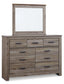 Zelen Queen Panel Bed with Mirrored Dresser and Chest at Lee Furniture, NC