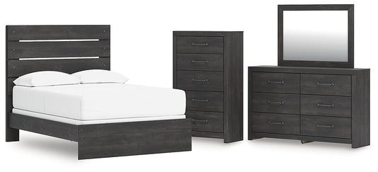 Hollivern Full Panel Bed with Mirrored Dresser and Chest