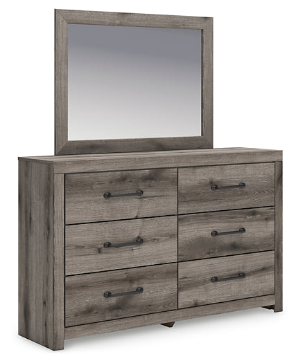 Graystorm Full Panel Bed with Storage with Mirrored Dresser and Nightstand