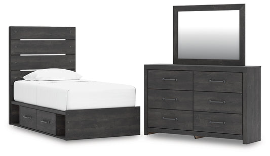 Hollivern Twin Panel Storage Bed with Mirrored Dresser