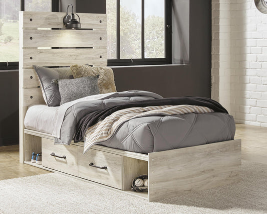 Cambeck Twin Panel Bed with 4 Storage Drawers with Mirrored Dresser