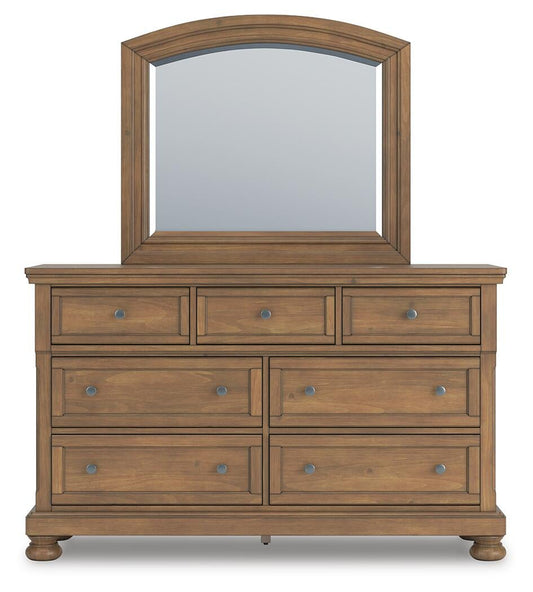 Feddinger California King Storage Sleigh Bed with Mirrored Dresser