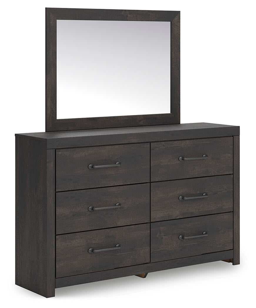 Hollivern King Panel Bed, Dresser, Mirror, Chest and Nightstand