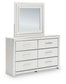 Zuraleus King Upholstered Panel Platform Bed, Dresser and Mirror