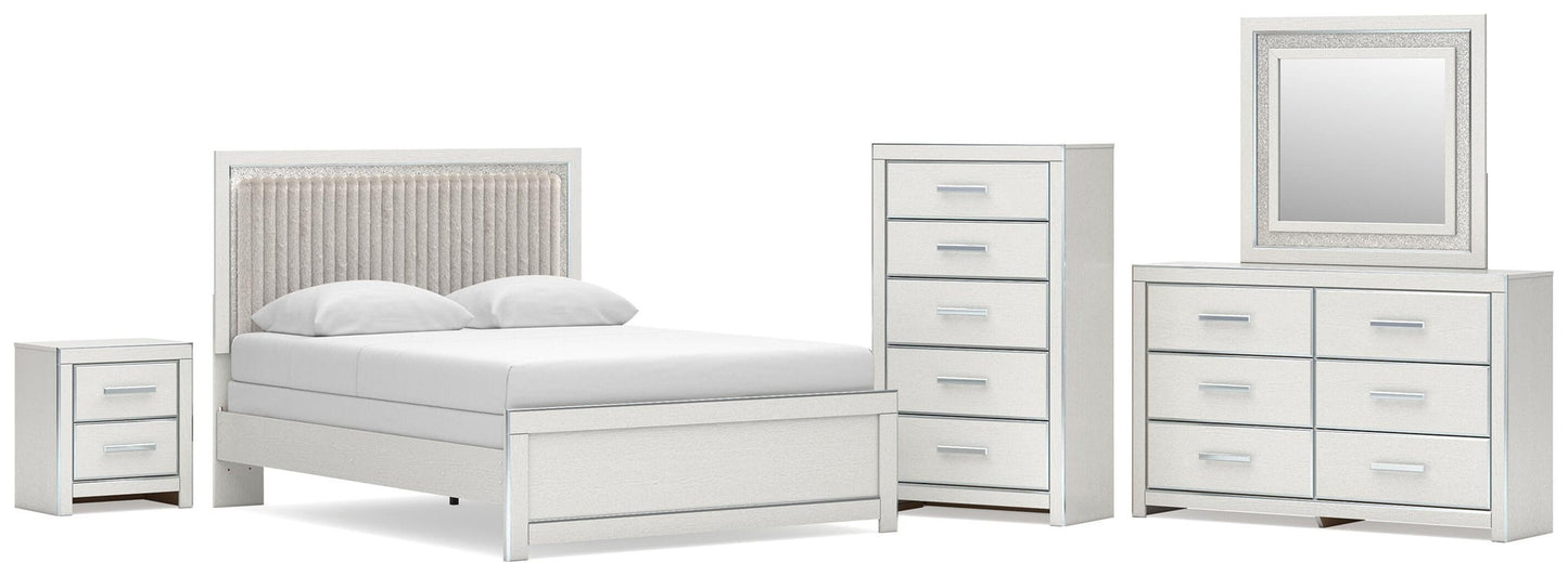 Zuraleus Queen Upholstered Panel Bed, Dresser, Mirror, Chest and Nightstand