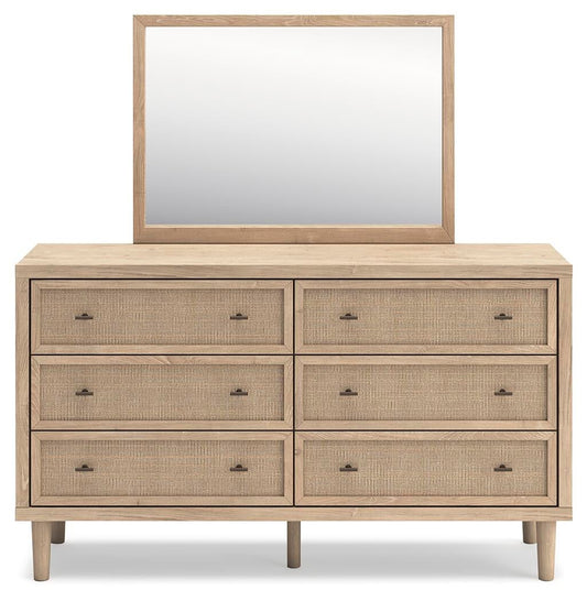 Cielden California King Upholstered Bed with Roll Slats, Dresser, Mirror, Chest and Nightstand