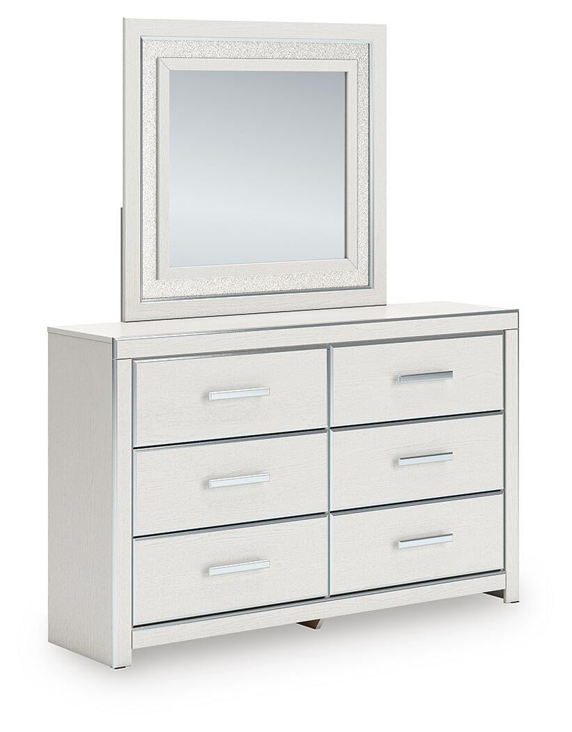Zuraleus King Upholstered Panel Platform Storage Bed, Dresser and Mirror