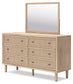 Cielden Queen Upholstered Bed with Roll Slats, Dresser, Mirror, Chest and Nightstand