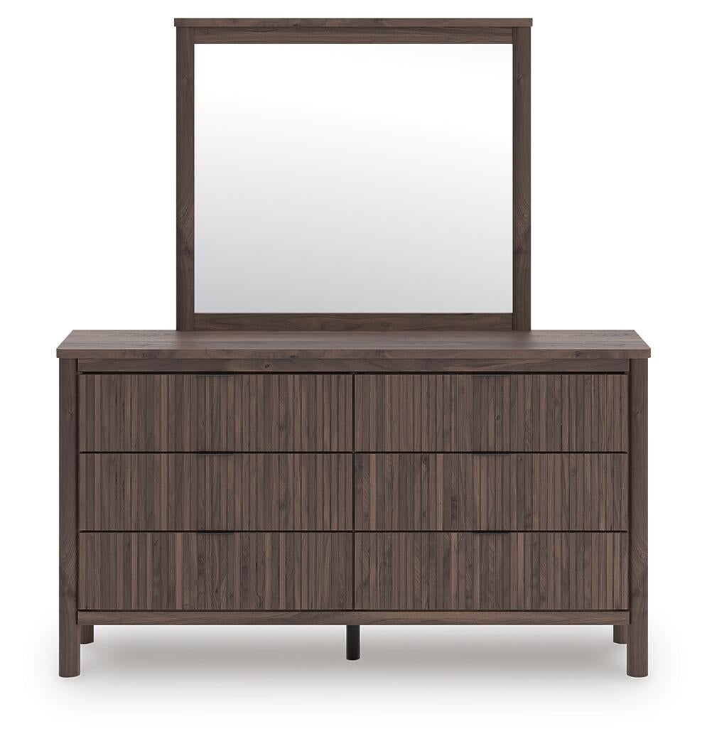 Pamytta Queen Upholstered Panel Bed, Dresser and Mirror