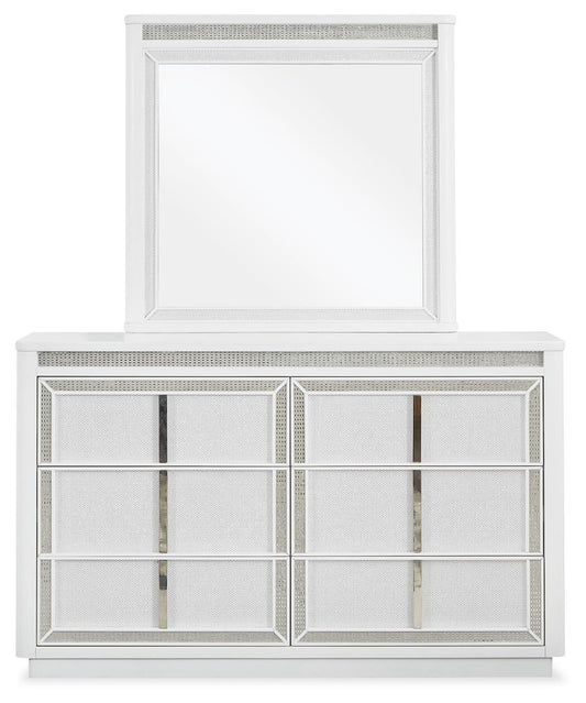Chalanna California King Upholstered Storage Bed, Dresser and Mirror